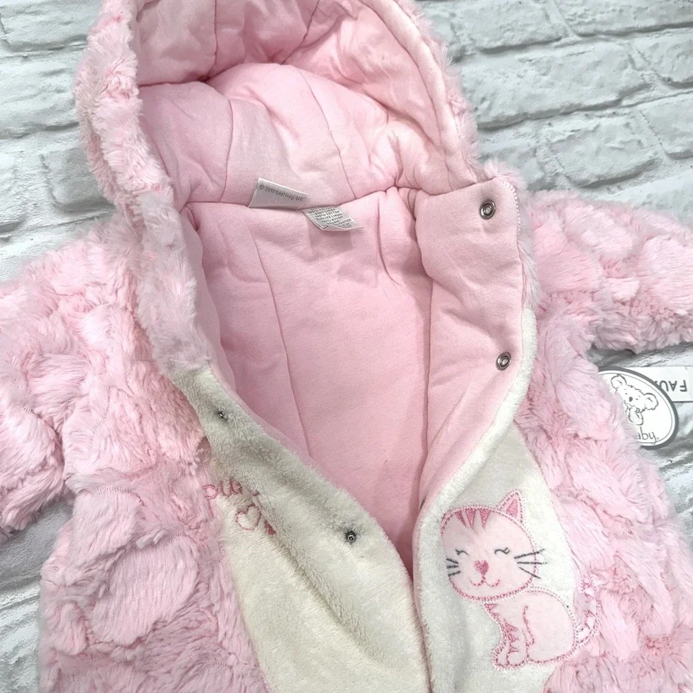 Infant Baby Girls Winter Jumpsuit 6M Pink‎ Fur Hooded Outfit Kitten Warm Fuzzy